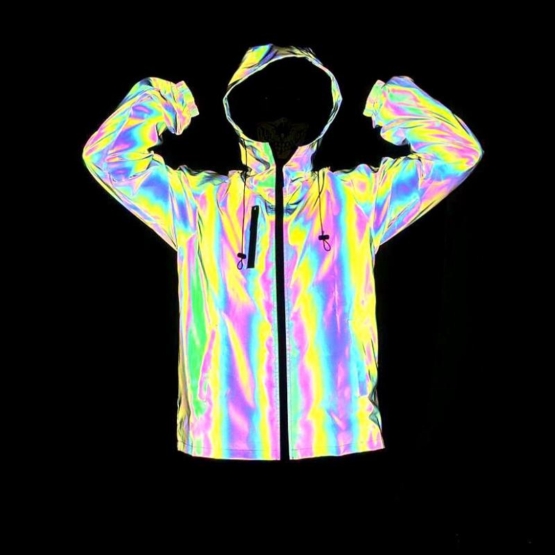 

Women's Hoodies & Sweatshirts 2021 Autumn Winter Colorful Reflective Jacket And Men's Style Rainbow Coat Plus Size Noctilucent Hoodie, Black