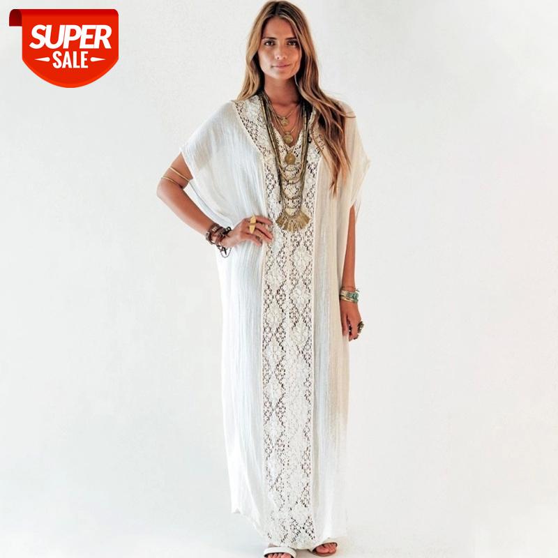 

New Arrivals Beach Cover up Cotton Embroidery Swimwear Ladies Vintage Pareo Kaftan Swimsuit Robe de Plage Beachwear Q1158 #a73M, Black;gray