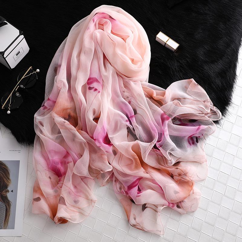 

Scarves 2021 Women Cicada Wing Chiffon Scarf Flowers Print Wrinkled Shawl Office Lady Soft Wraps Female Elegant Echarpe 180x140cm, Blue;gray