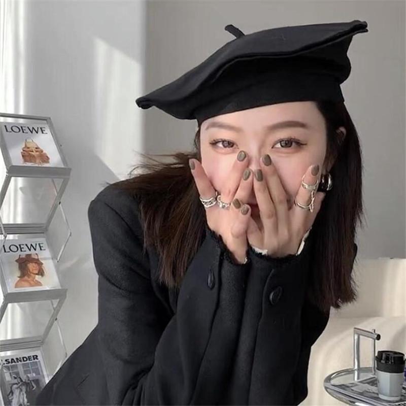 

Berets 202107-2508744 Fashion Street Model Take Po Lady Beret Hat Women Leisure Painter, Black