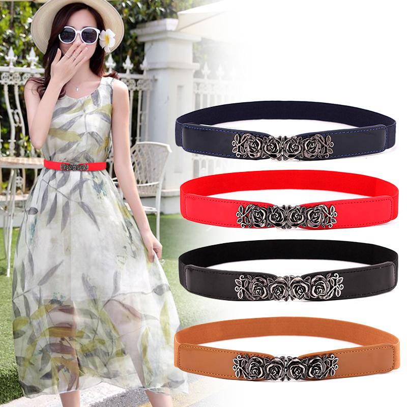 

Belts Elastic Ladies Belt For Dress Rose Buckle Women Waist Coat Black White Red Female Corset Strap Ceinture Femme