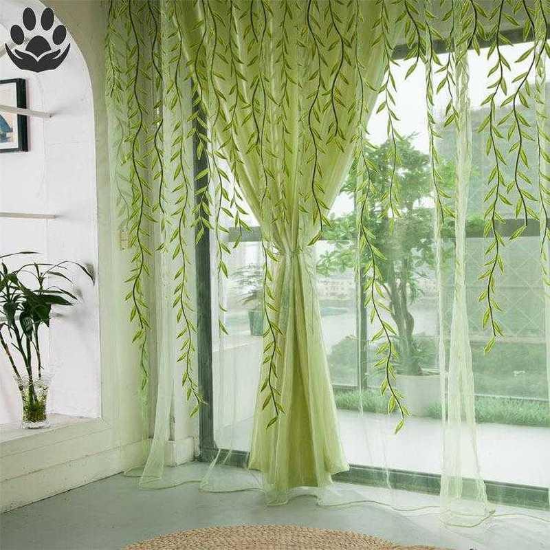 

Curtain & Drapes Modern Tulle Curtains Willow Leaves Window Kitchen Green Leaf Sheer Living Room Bedroom DIY