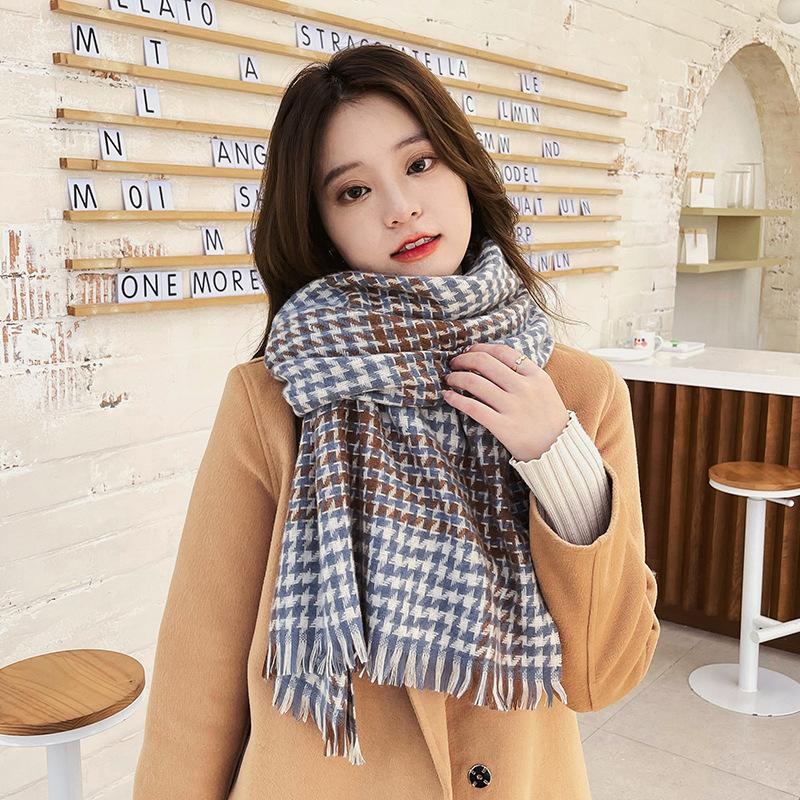 

Scarves Cashmere Scarf Women Solid Elegant Female Warm Soft Shawl Autumn Winter Travel All-match Thick Blanket Pashmina Wraps, Blue;gray