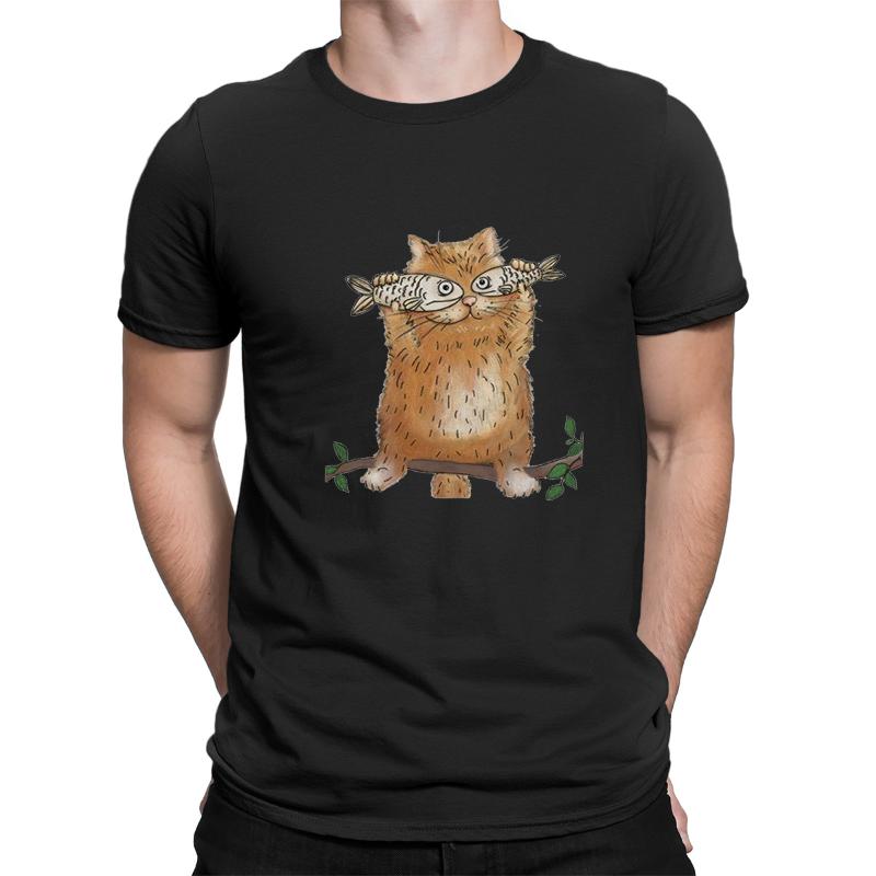 

Men's T-Shirts Funny Cats T Shirt Cute Garfield Cat Fish Eyes Animal Lovers Short Sleeve Unisex Cotton Tee, Black
