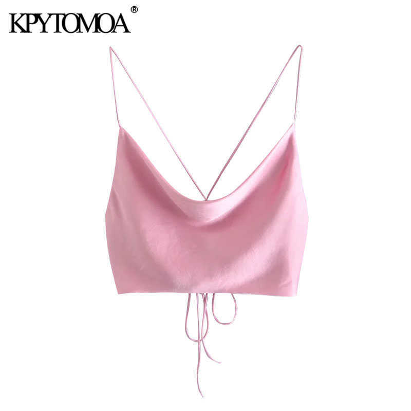

KPYTOMOA Women Sexy Fashion With Tied Soft Touch Cropped Tank Tops Vintage Backless Cross Thin Straps Female Camis Mujer 210616, As picture