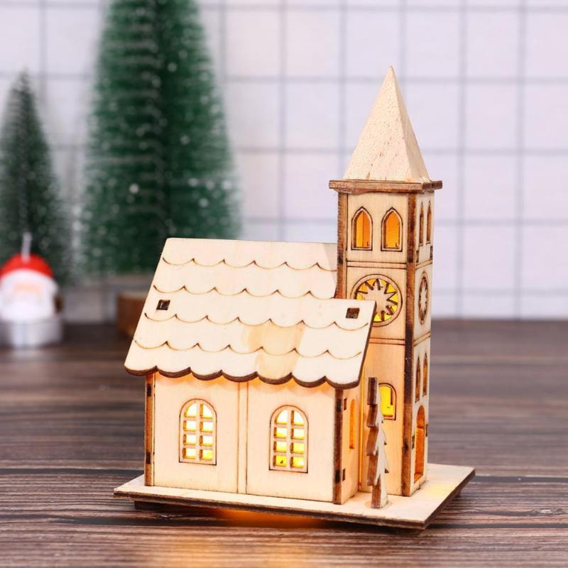 

Christmas Decorations 1 Pcs Wood House Ornaments For Home Cute Luminous Cabins Gifts Party Decoration Year L3b5