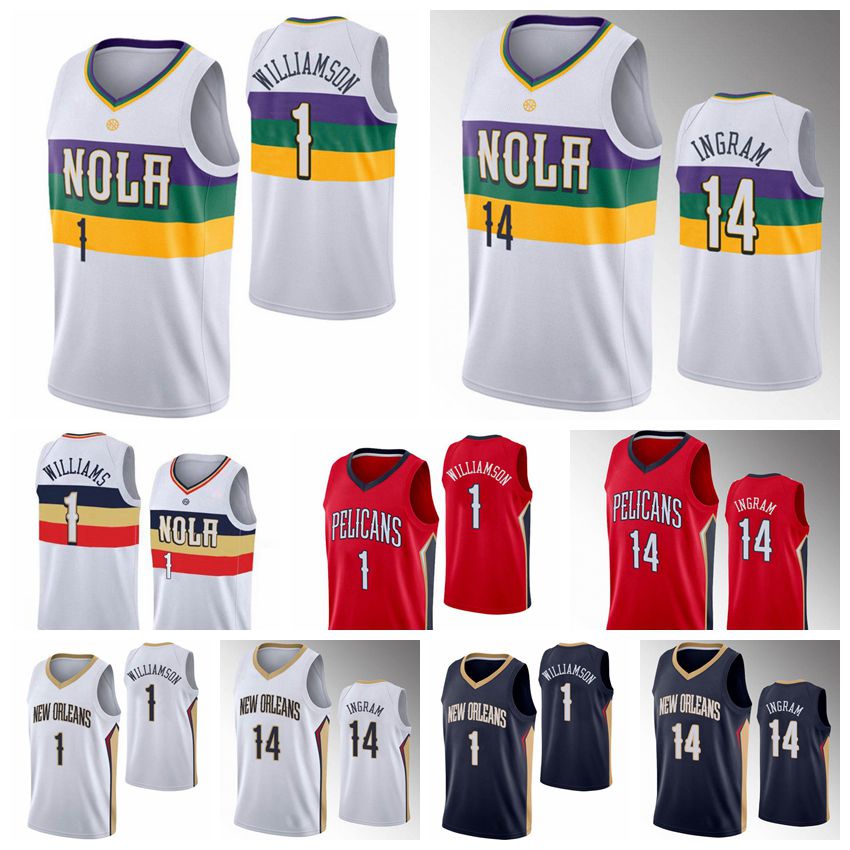 

New Orleans Pelicans Mens Brandon 14 Ingram Jersey Zion 1 Williamson Basketball Jerseys 2021 Swingman City White Jerseys, Black;red
