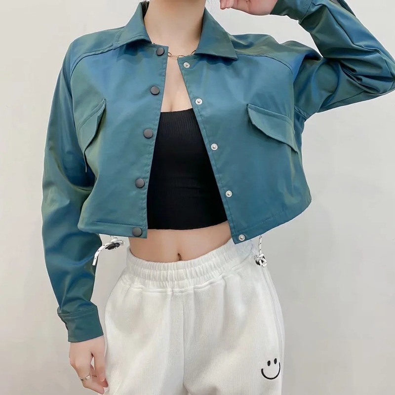 

Women's Jackets Short colored female 2021 wear turn-down collar single breasted cardigan jacket, Blue