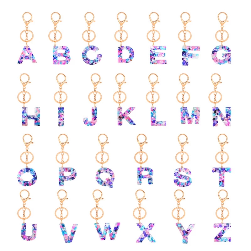 

Fashion A-Z Letter Keychain Trendy Creative Colorful 26 English Key Rings Initial Resin Handbag Keyring Women Gift