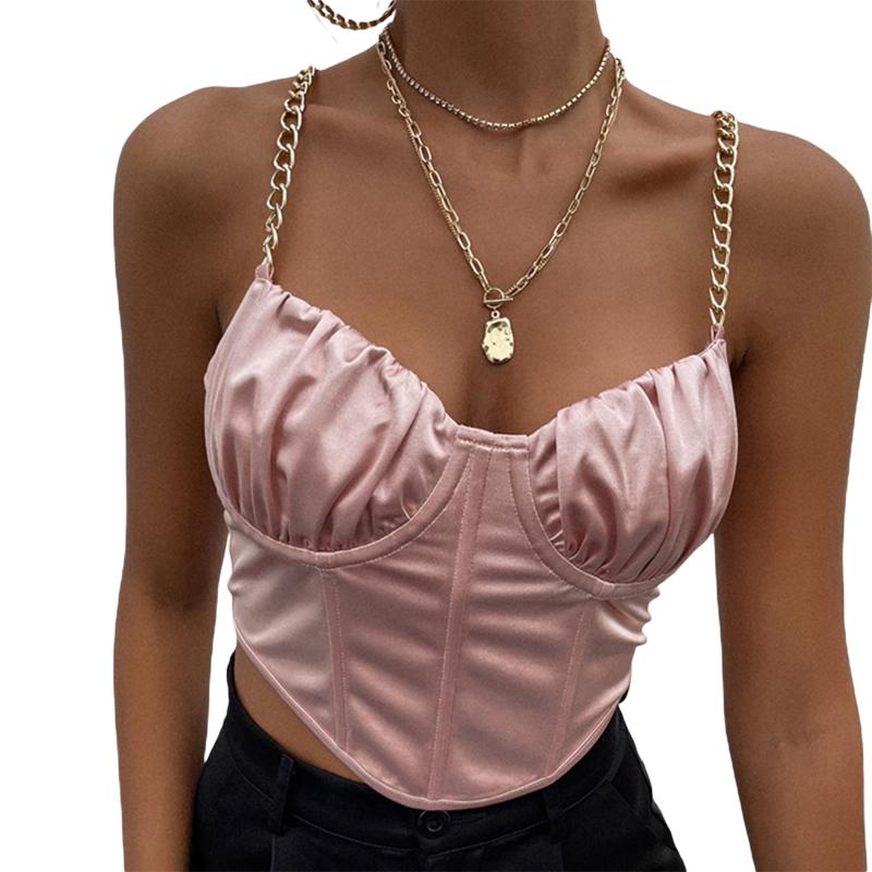 

Women's Tanks & Camis Women Sexy Camisole With Decorative Chain, Pink V-neck Sleeveless Crop Tops, / S/ M/ L