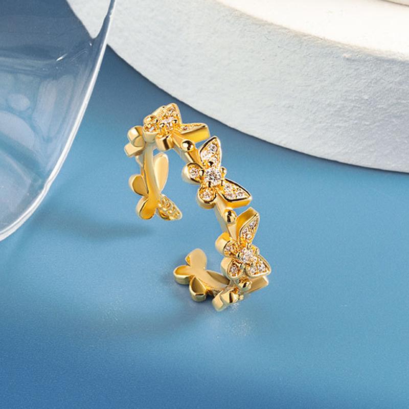 

Cluster Rings Butterfly Ring For Women Gold Resized Adjustable Crystal Aestethic Accesorios Korean Jewelry Wedding Accessories KBR120, Golden;silver