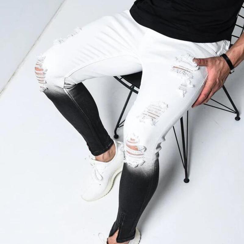 

Hip Hop Jeams Gradient Color Fashion Ripped Jeans Pants Men Skinny Pencil Denim Trousers Slim Fit Streetwear Men, Color 1