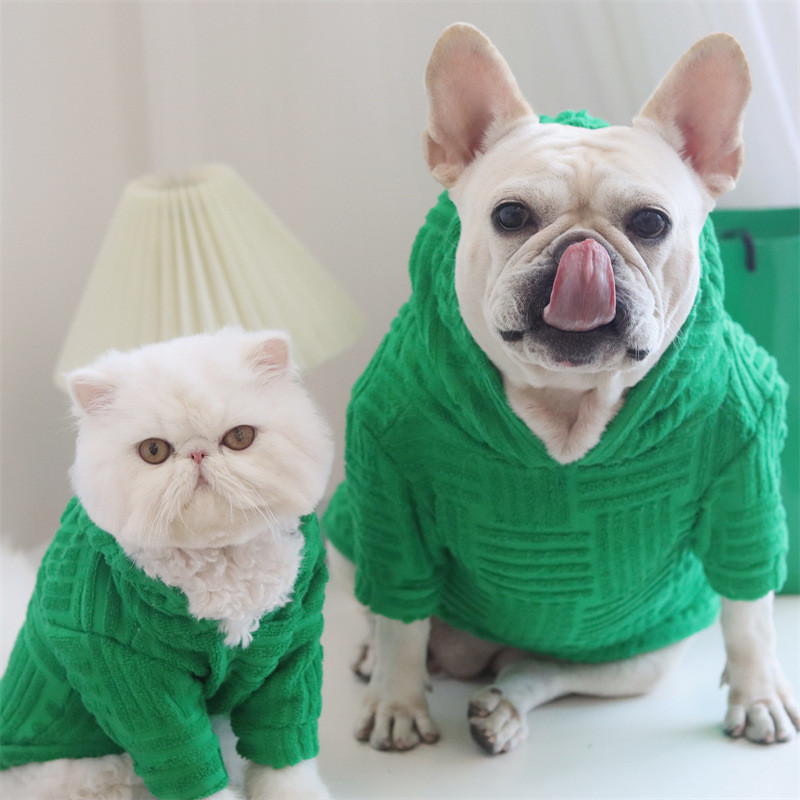 

Stylish Green Towel Jacquard Pet Coats Dog Apparel Soft Thick Dogs Cat Hoodies Autumn Winter Puppy Overcoat, As pic