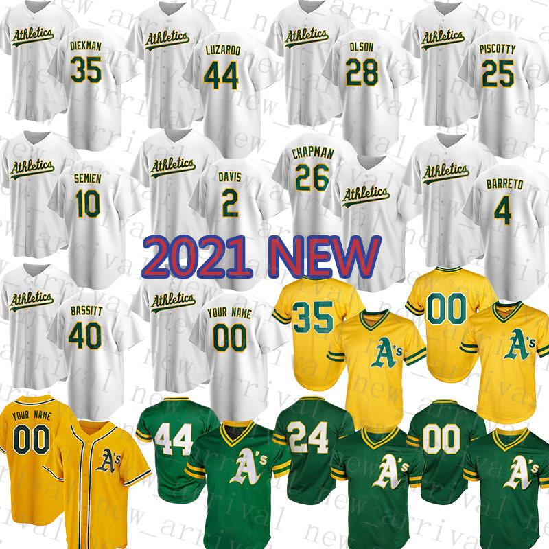 

Oakland Custom Athletics 2 Khris Davis Baseball Jersey 26 Matt Chapman 24 Rickey Henderson 35 Jake Diekman 3 Boog Powell 33 Jose Canseco, Blue;black