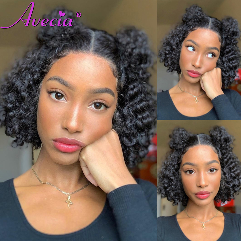 

Short Bob Curly Hair Bob Lace Forehead Real Wig HD Transparent Lace Forehead Wig Black Lady Virgin Remy, Natural color