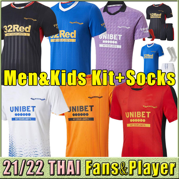 

2021 Rangers 22 23 Soccer Jerseys Glasgow TRAINING DEFOE HAGI BARKER MORELOS TAVERNIER 2022 2023 maillot Football Shirt Men + kids kit full set socks player version