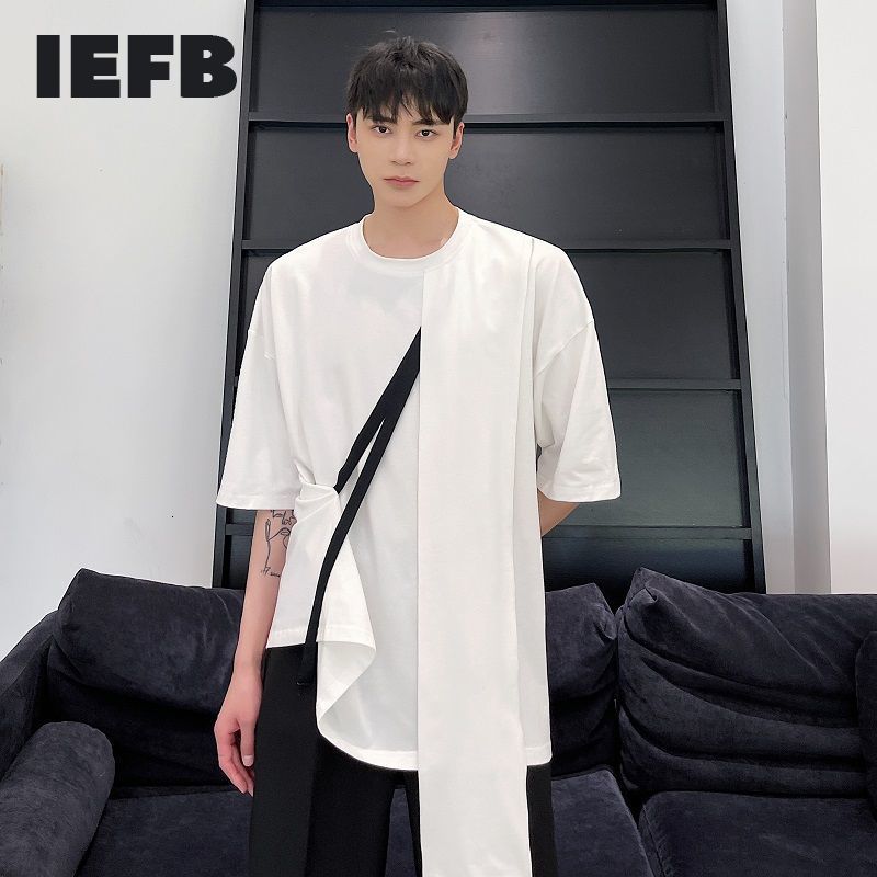 

IEFB Men's Summer T-shirts Short Sleeve Mans Clothes Streetwear Camisetas Hombre Ribbon Design Loose Tee Tops 9Y6998 210524, White