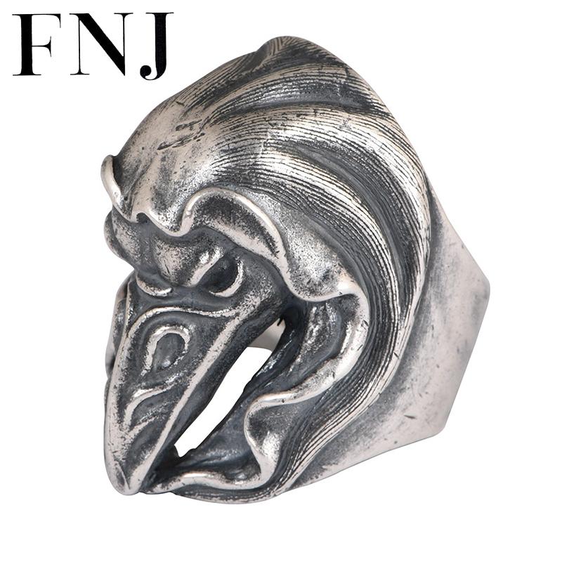 

Cluster Rings FNJ Punk Bird Head Ring 990 Silver Fashion Original S990 Sterling For Men Jewelry Adjustable Size, Golden;silver