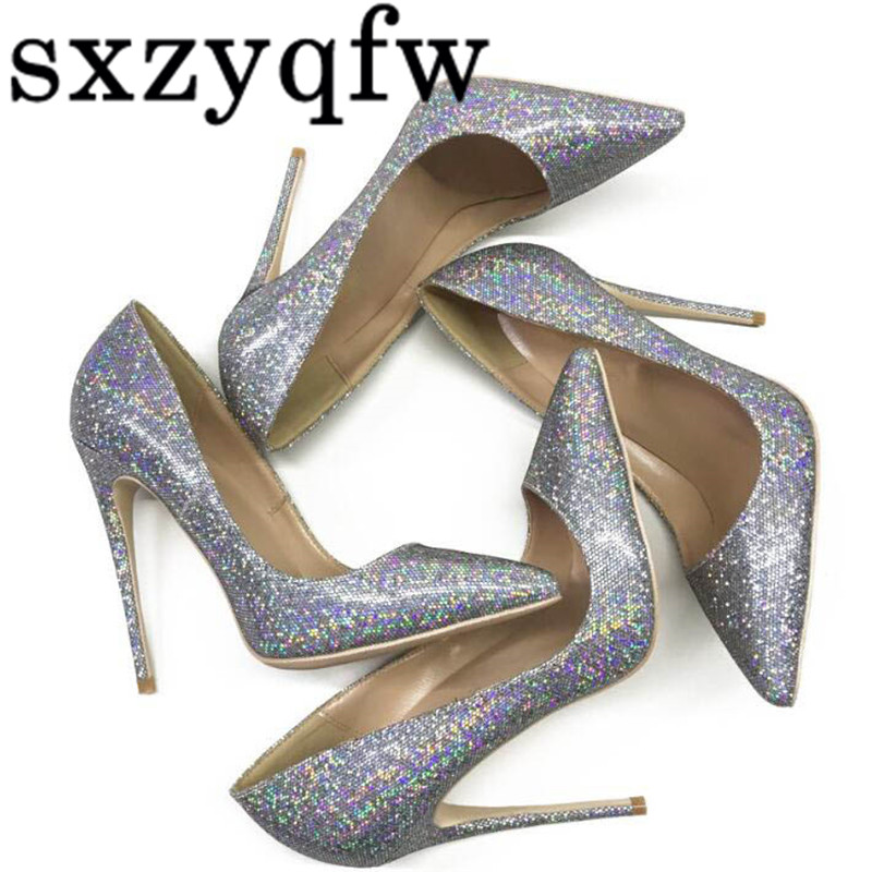 

Silver Flash Sequined Ladies Designer Shoes Women So Nice Kate Leather Stiletto High Heels Fashion Wedding Pumps Big Size, Black