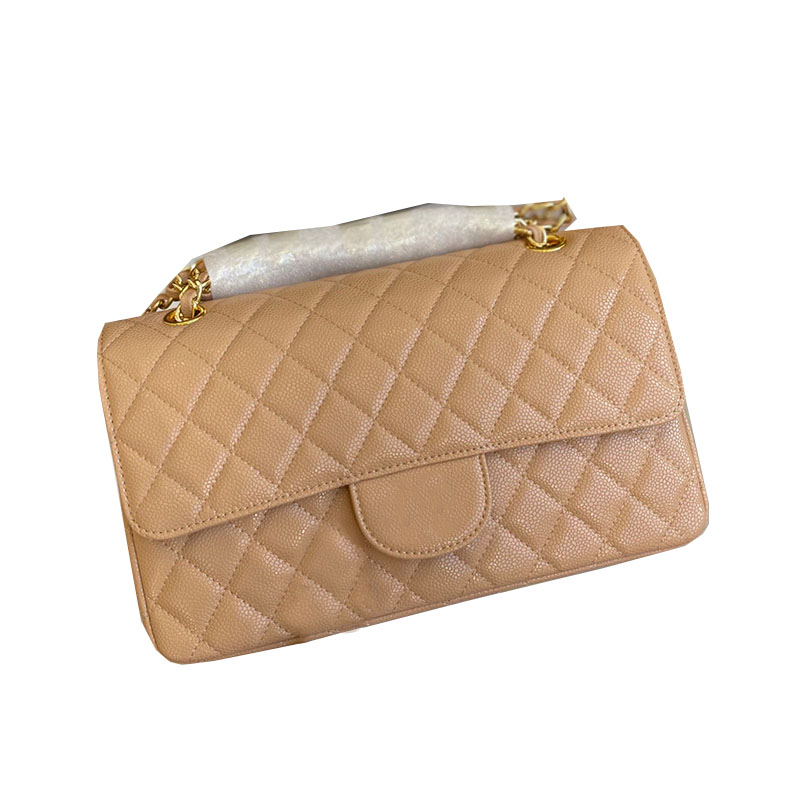 

Classic Rectangle Cowhide Caviar Flap Bags Calfskin Real Top Leather Gold Metal Hardware Turn Lock Quilted Crossbody Shoulder Handbags Clutch Sacoche Totes 25CM, Box