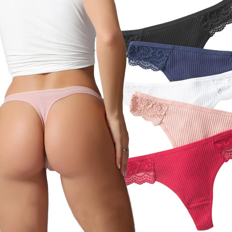 

Women's Panties Women Lace Cotton Sexy Thongs Female Low Rise G-string Briefs Underwear Girl Intimates Lingerie Femme T-back Underpants, Blue-2