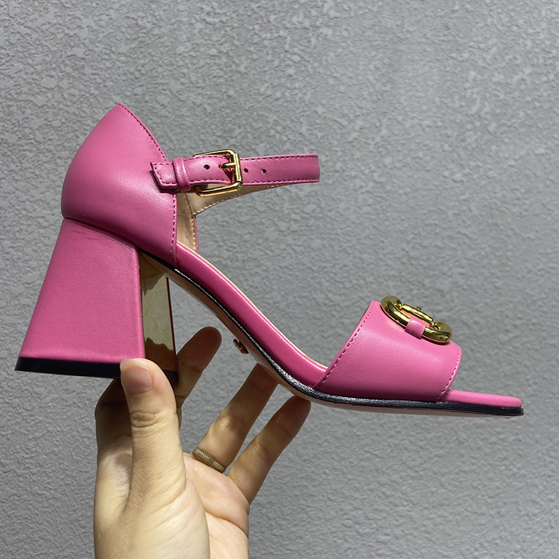 

Sandals high heels women's red leather 2021 summer fashion luxury designer round head thick heel wedding dress sexy 7.5cm large size shoes, Black