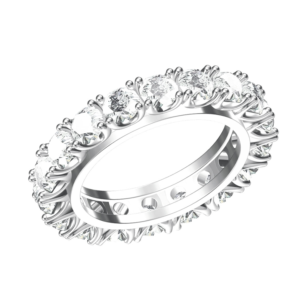 

100% Real Silver Ring Size 6-9 Pave Shiny 4mm Round Cubic Zircon Matching Tennis Jewelry Unisex Hiphop Rock 925 Fine Jewellery