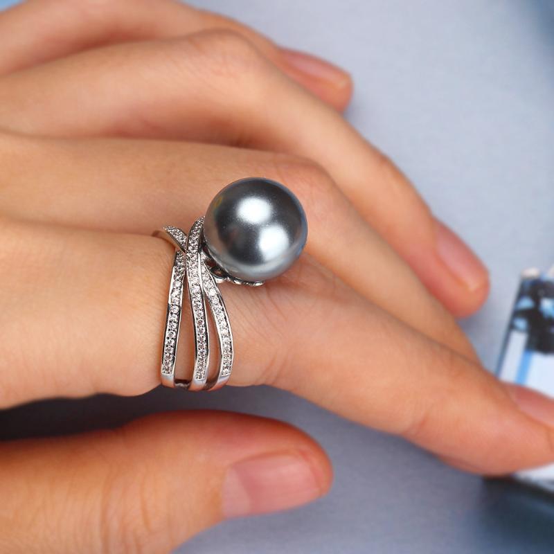 Cluster Rings Bride Talk Trendy Promotion Twist Big Pearl Ring For Women Cubic Zircon Finger Jewelry Girls Party Banquet Charm 2021-image-708303263