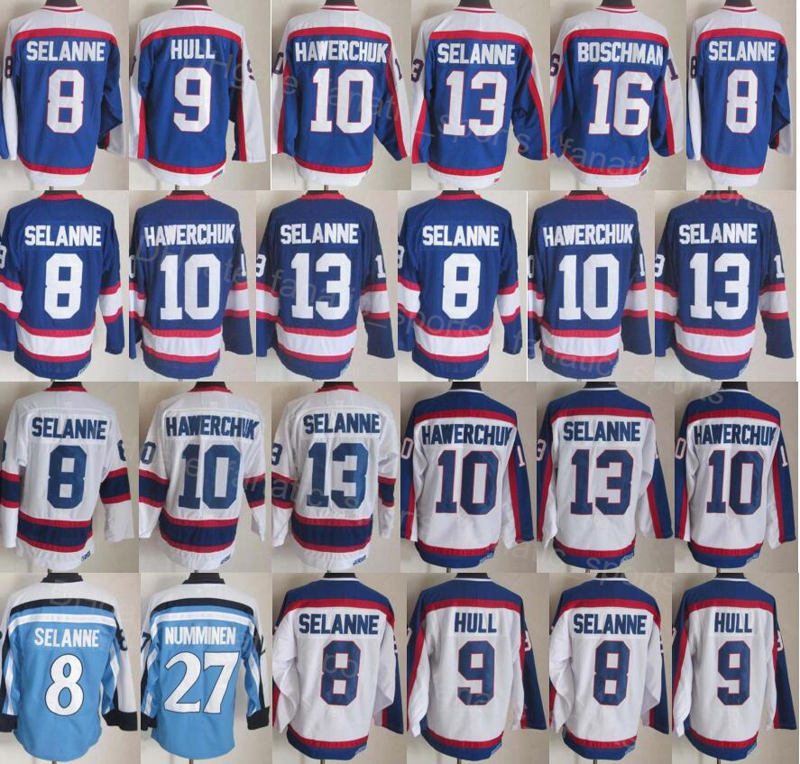 

Men Retro Ice Hockey Vintage 27 Teppo Numminen Jerseys 10 Dale Hawerchuk 16 Laurie Boschman 9 Bobby Hull 13 Teemu Selanne Navy Blue White Home All Stitched PenQiJi, 10 blue