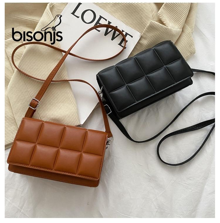 

Evening Bags BISONJS 2022 Solid Color Fashion Shoulder Handbags Female Travel Cross Body Bag Weave Small PU Leather Crossbody For Women