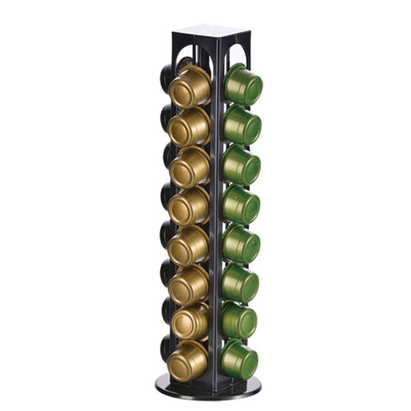 

Rotating 32pcs Coffee Holder Capsules Dispensing Tower Stand Fits Nespresso Capsule Barista Tools Shelf Cafe Display 210423