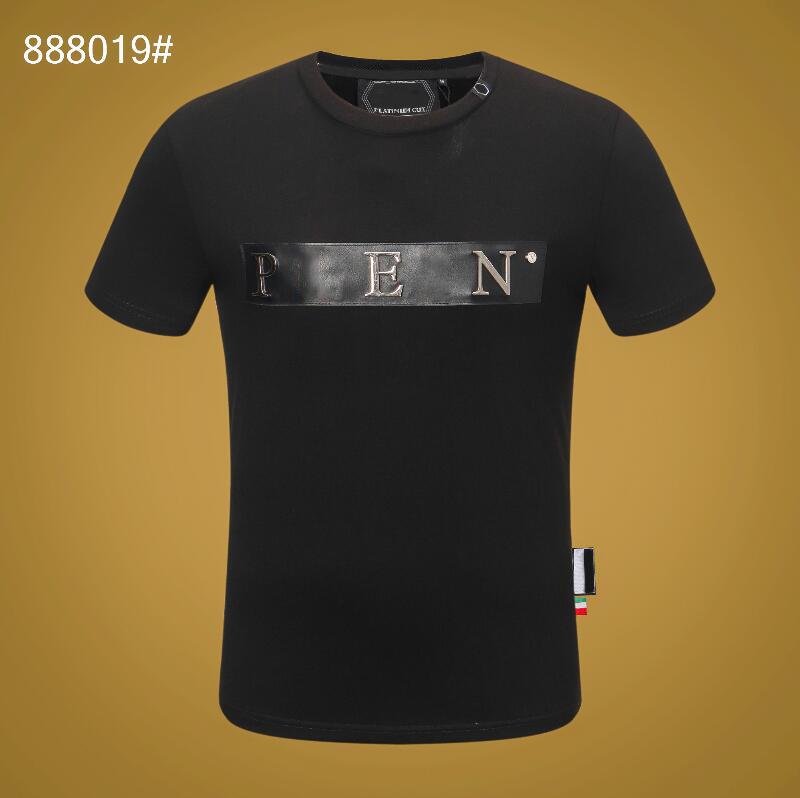 

PP Men's T-shirt Summer rhinestone Short Sleeve Round Neck shirt tee Skulls Print Tops Streetwear M-xxxL 88019, White;black