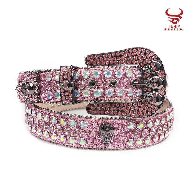 

Wtern Rhinton Belts Strap Women Colorful Studded Skull Bling Fashion Pink Belt BB Simon, Black;brown