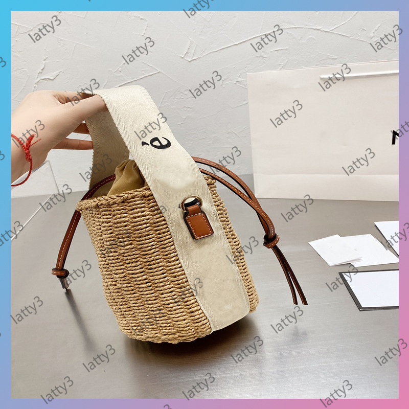 

2021 Large Capacity Wicker Canvas Woody Tote Bag Womens Straw Package Food Basket Bags Fashion Leather Shoulder Strap Handbags Purses Sac, Box