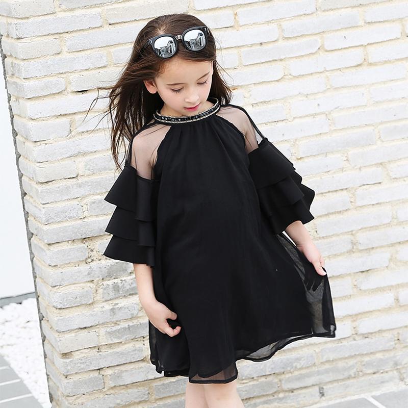 

Girl's Dresses Summer Girls Dress Children Long Sleeves Elegant Baby Girl Casual Style Kid Lady Clothes Clothing 12Yrs, Black