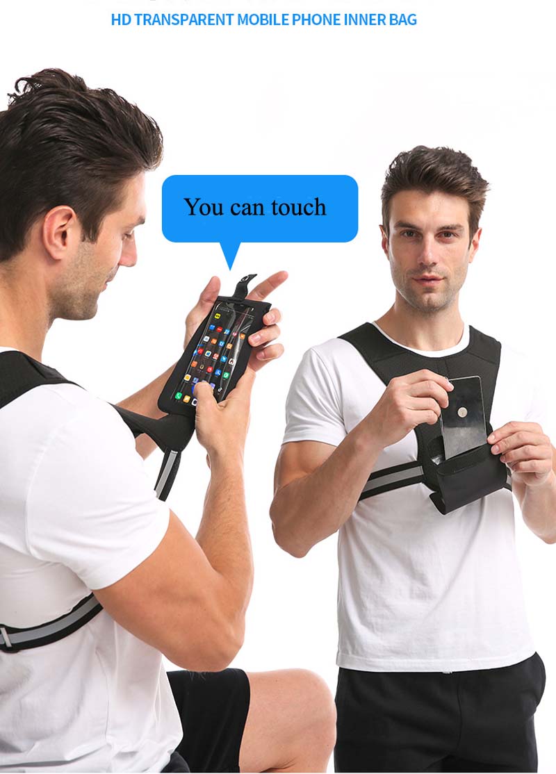 

Elastic breathable cell phone Sports breast bag Adjustable storage for shoulder running chest package Reflective strip free size (man & woman)20Pcs by DHL