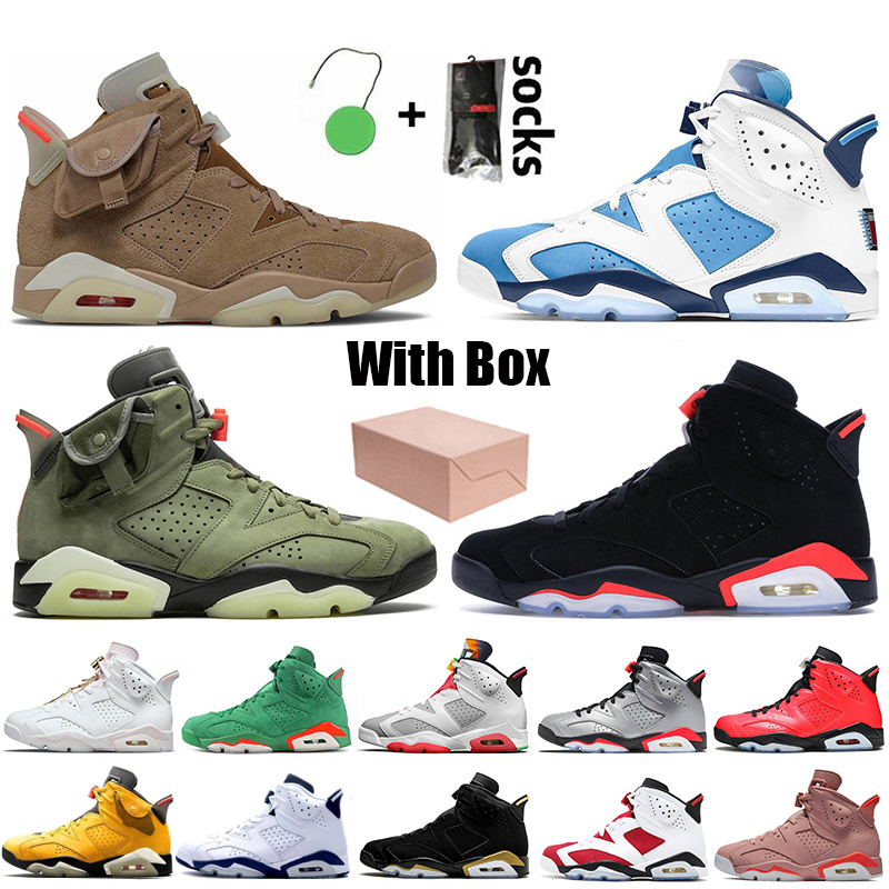 

Travis British Khaki 6s Basketball Shoes UNC 6 Gold Hoops Carmine Infrared Midnight Navy Hare Tech Chrome Electric Green Sneakers, A7
