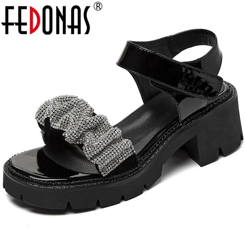 

Sexy Rhinestone Shoes Woman Heels 2021 Fashion Genuine Leather Summer Women Sandals Buckles Platform Party Women's Dress, Black