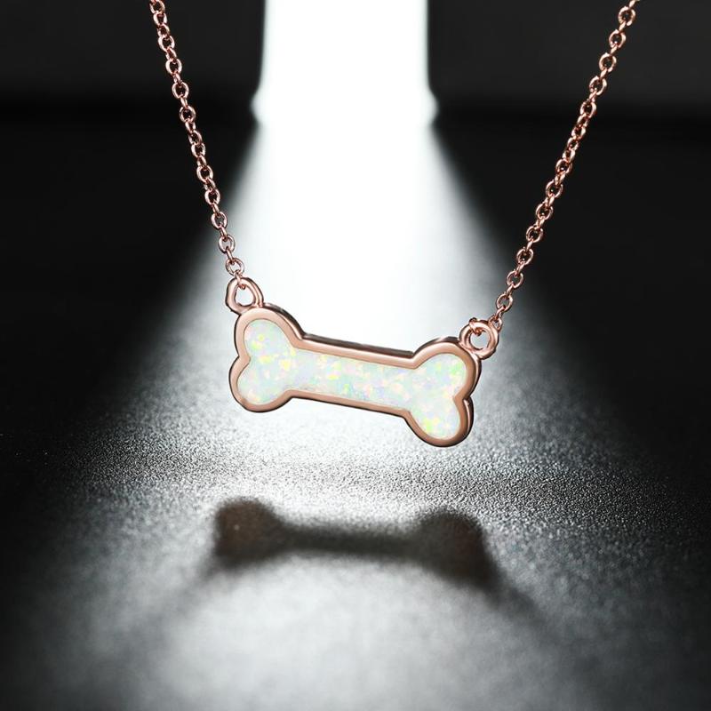 Pendant Necklaces RongXing Simple Blue White Fire Opal Dog Bone For Women Gold Rose Clavicle Necklace Wedding Jewelry-image-708485560
