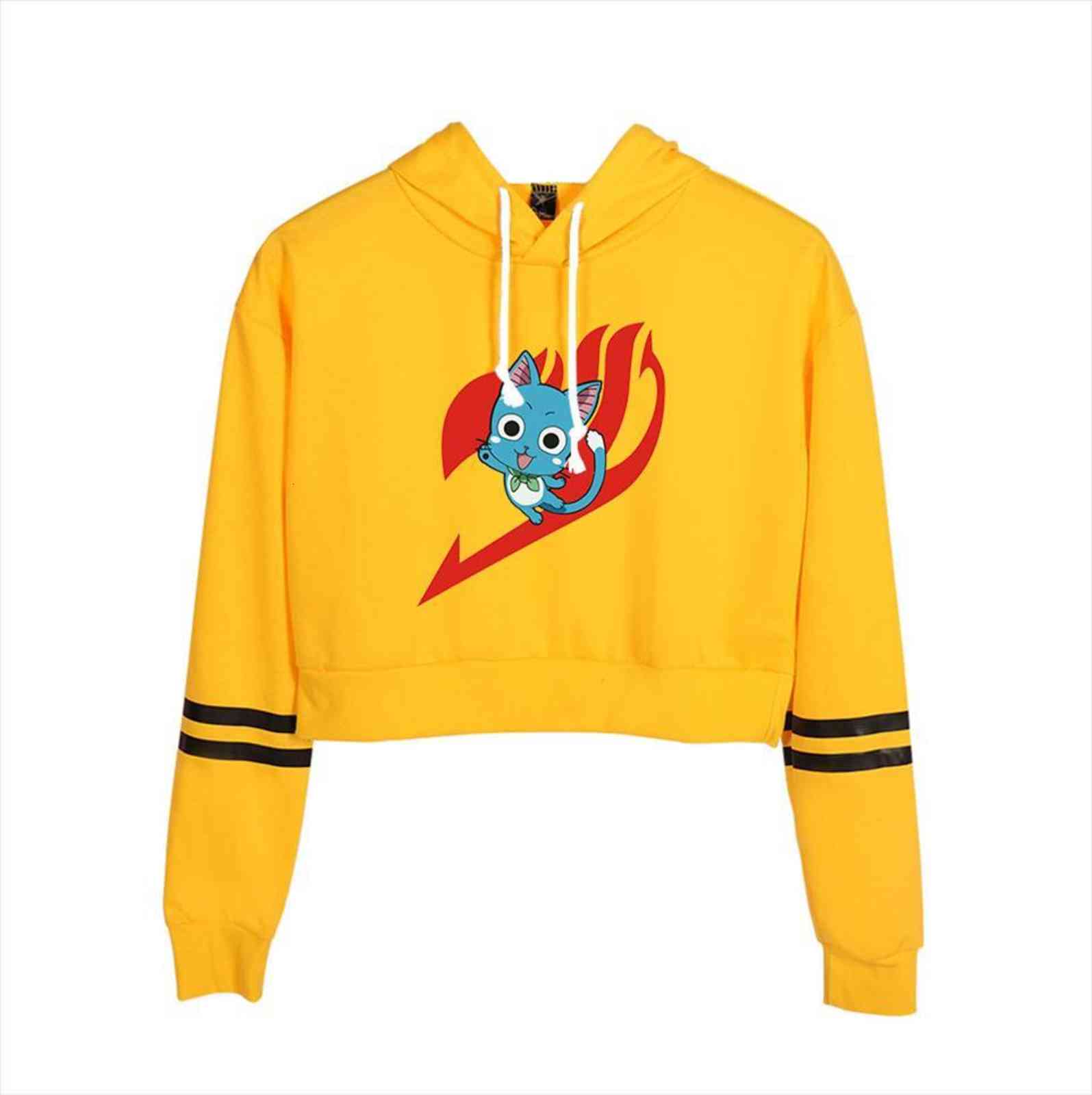 

anime fairy tail women hoodies crop girls harajuku cropped streetwear hip hop long sleeves hooded pullover, Black