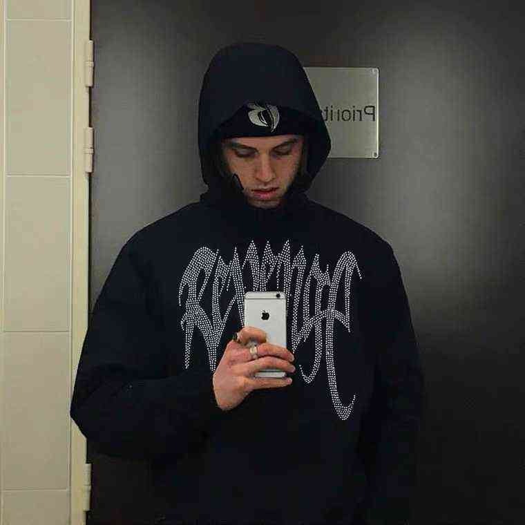 

Revenge Diamond Black Hoodie hot drill Rhinestone heartbroken rap Hoodie, Red