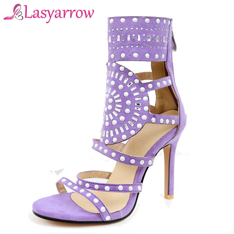 

Lasyarrow Ethnic Open Toe Rhinestone High Stilettos Heel Sandals Crystal Ankle Wrap Gladiator Women Black Size 46 RM565