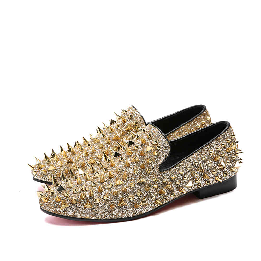 

dress shoes spring rivet pointed shoes sequins sheepskin men's personality party entertainment and leisure rivet dkbm, Black