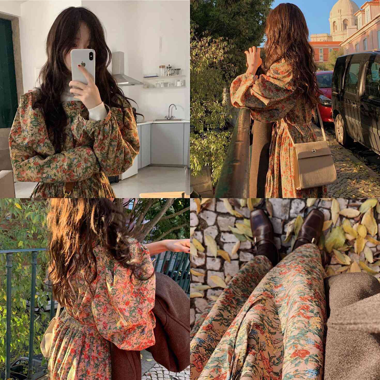 S XL Plus Size Spring femme Girls print Boho Female Vintage Dress black Long Sleeve Women Dresses Robe Vestido 210417Z