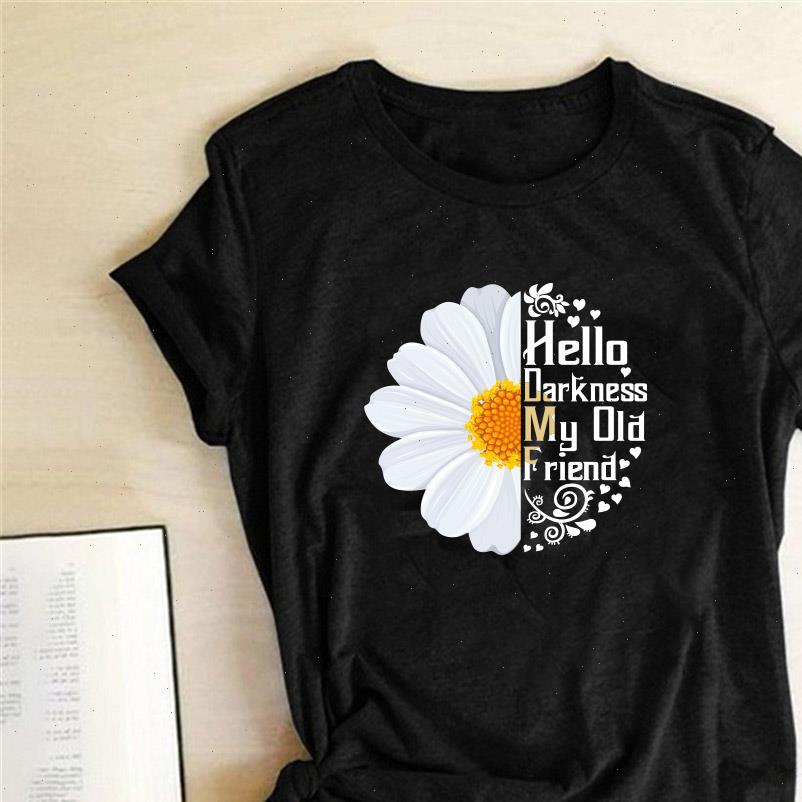 

hello darkness women my old friend print t shirt short sleeve white sunflower summer blusas mujer de moda verano