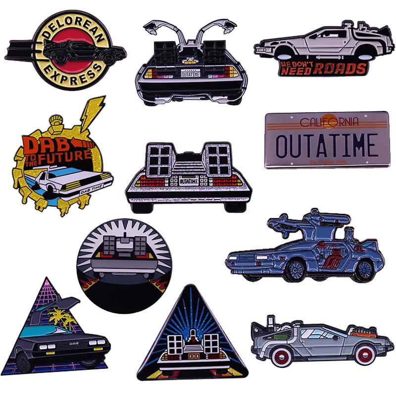 

Pins, Brooches DeLorean Badge OUTATIME Car Brooch Time Travelling Machine Enamel Pin Retro 80s Movie Back To The Future Marty McFly Doc Brow