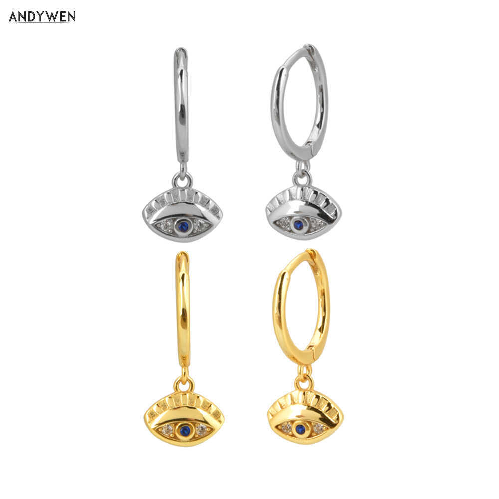 

ANDYWEN 925 Sterling Silver Lucky Eye Drop Earring Dangle Charm Circle Round Piercing Ohrringe Fine Luxury Jewelry 210608