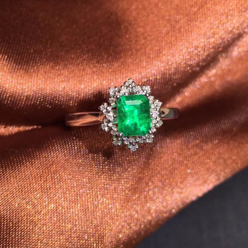 

Cluster Rings CQT Fine Jewelry G18k Real Diamonds 18K Gold Natural Emerald 0.83ct Gemstones Female Wedding For Women Ring, Golden;silver