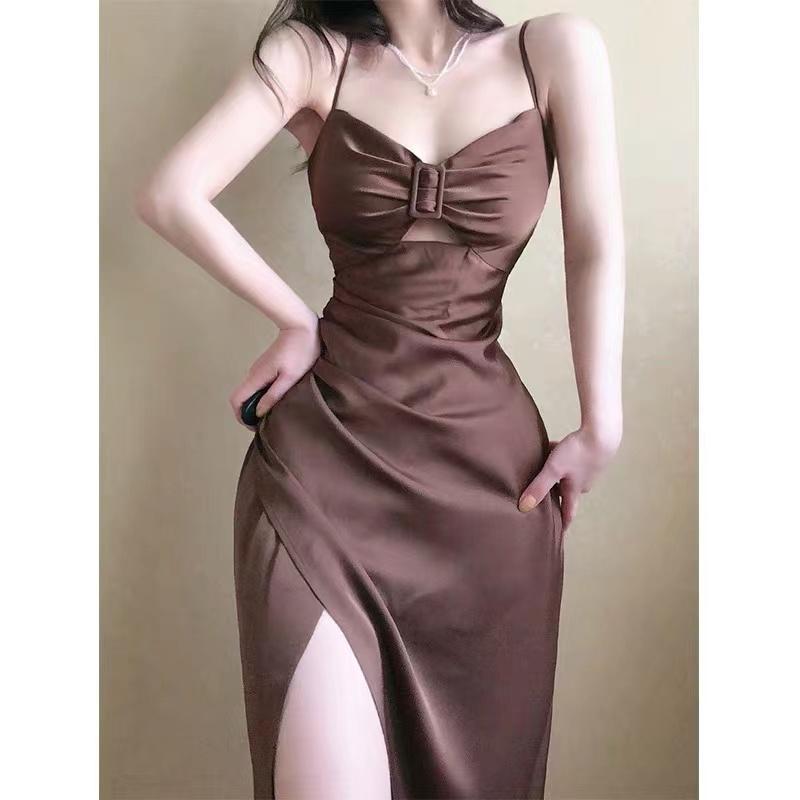 

Casual Dresses Bodycon Dress For Women Square Neck Black Elegant Cotton Fashion Side Split Mini Ladies Basic, Black;gray