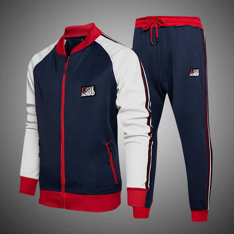 

Men's Autumn Spring Tracksuit Set Patchwork coat+Two Pieces Mens Casual Pants High Street Baseball Bomber Jackets Sets 210603, Tz64black